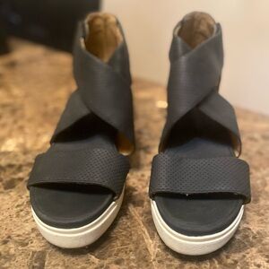 Ladies black wedge sandals. Size 8.5